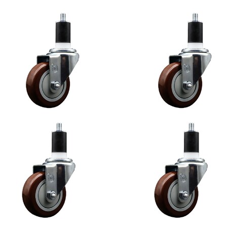 Service Caster 3.5'' SS Maroon Poly Wheel Swivel 1-1/2'' Expanding Stem Caster Set, 4PK SCC-SSEX20S3514-PPUB-MRN-112-4